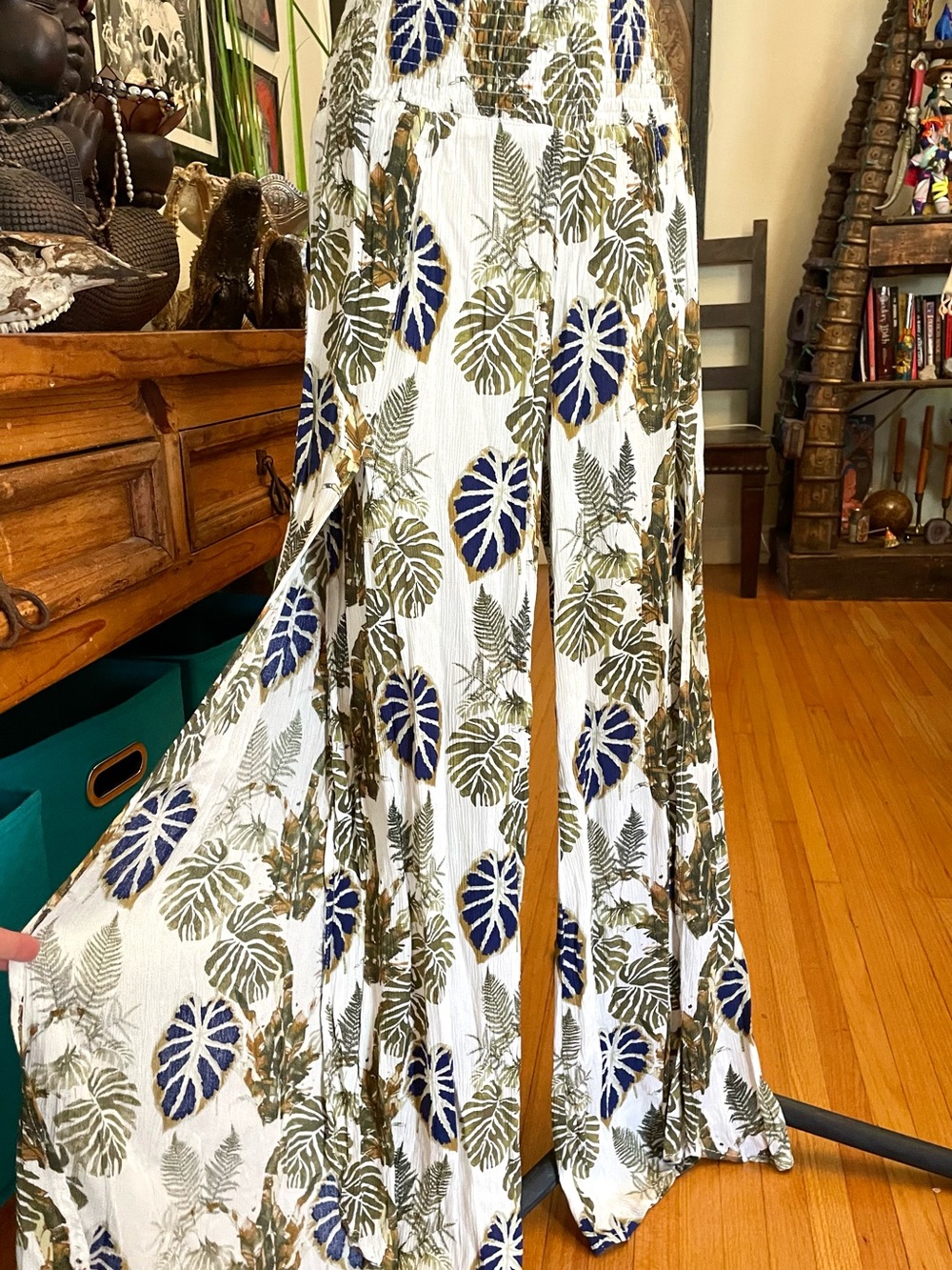 Rewash White Floral Slit Wide Leg Pants M